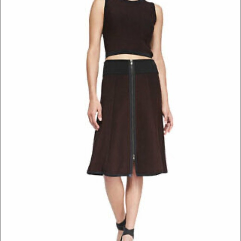 A.L.C. Zipper Front A-Line/Flare Skirt, Metallic Burgundy Thread with Black Trim